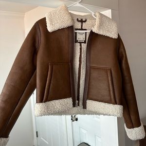 Abercrombie & Fitch sherpa lined, brown vegan leather jacket